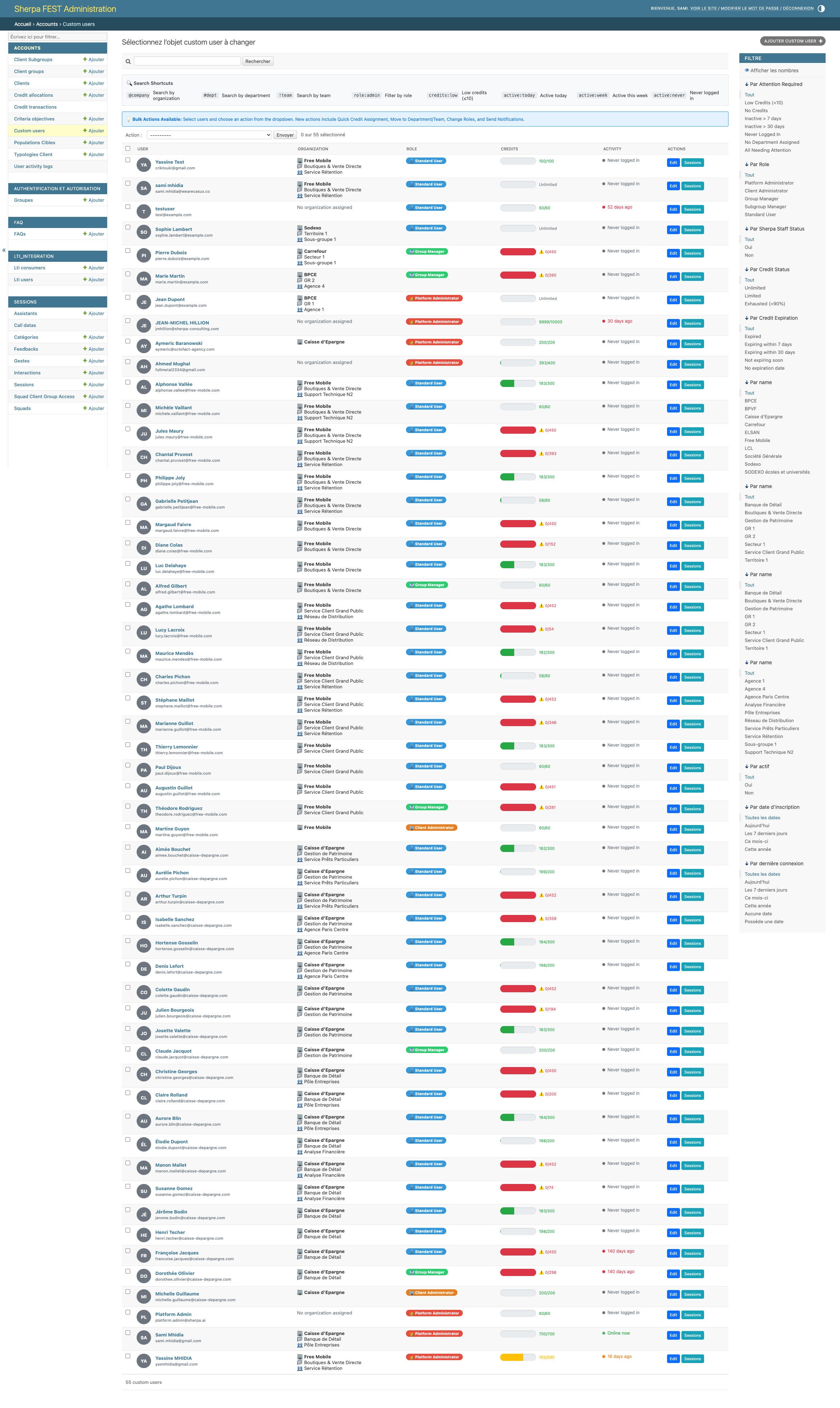 Liste des utilisateurs