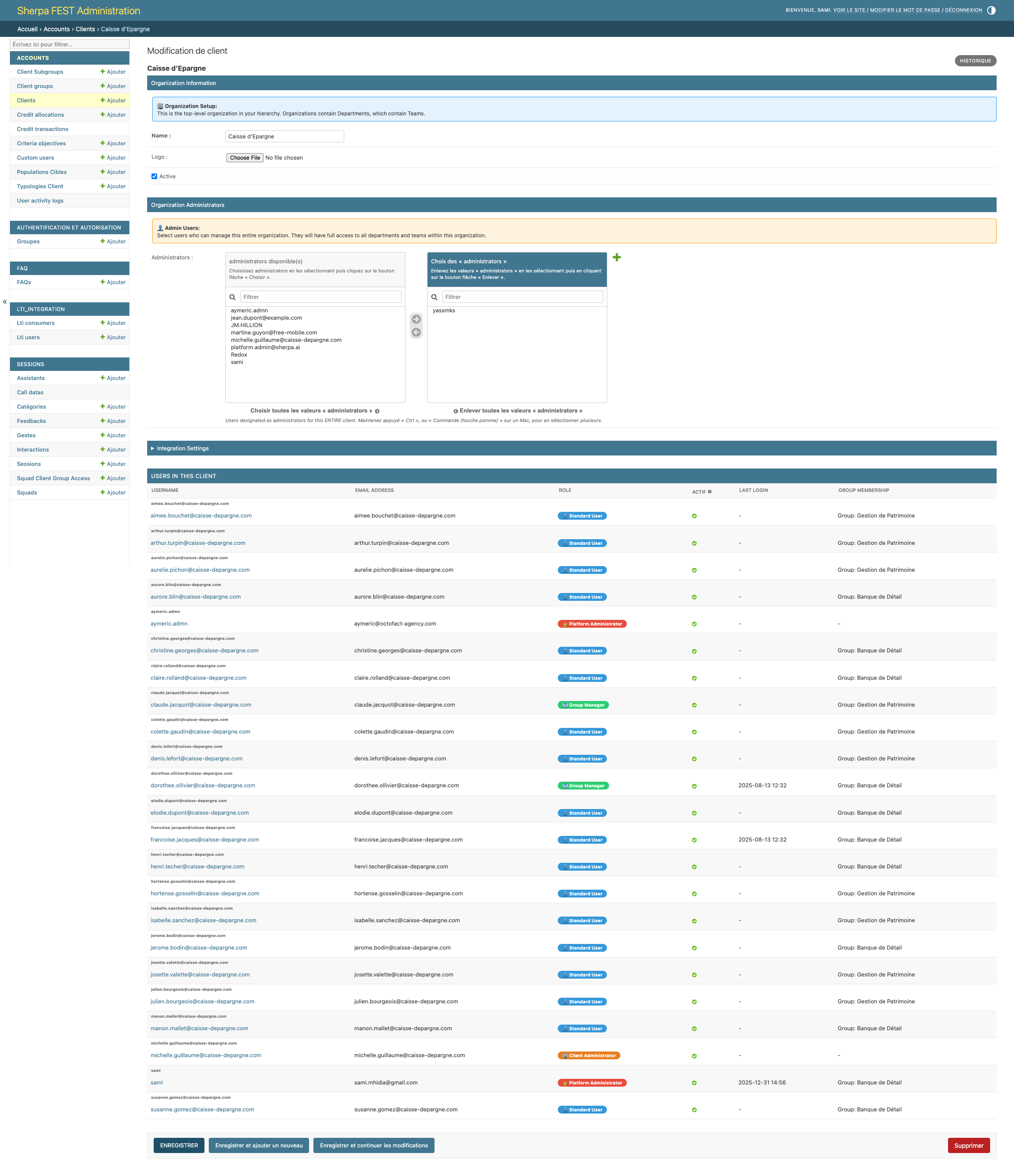 Détail organisation