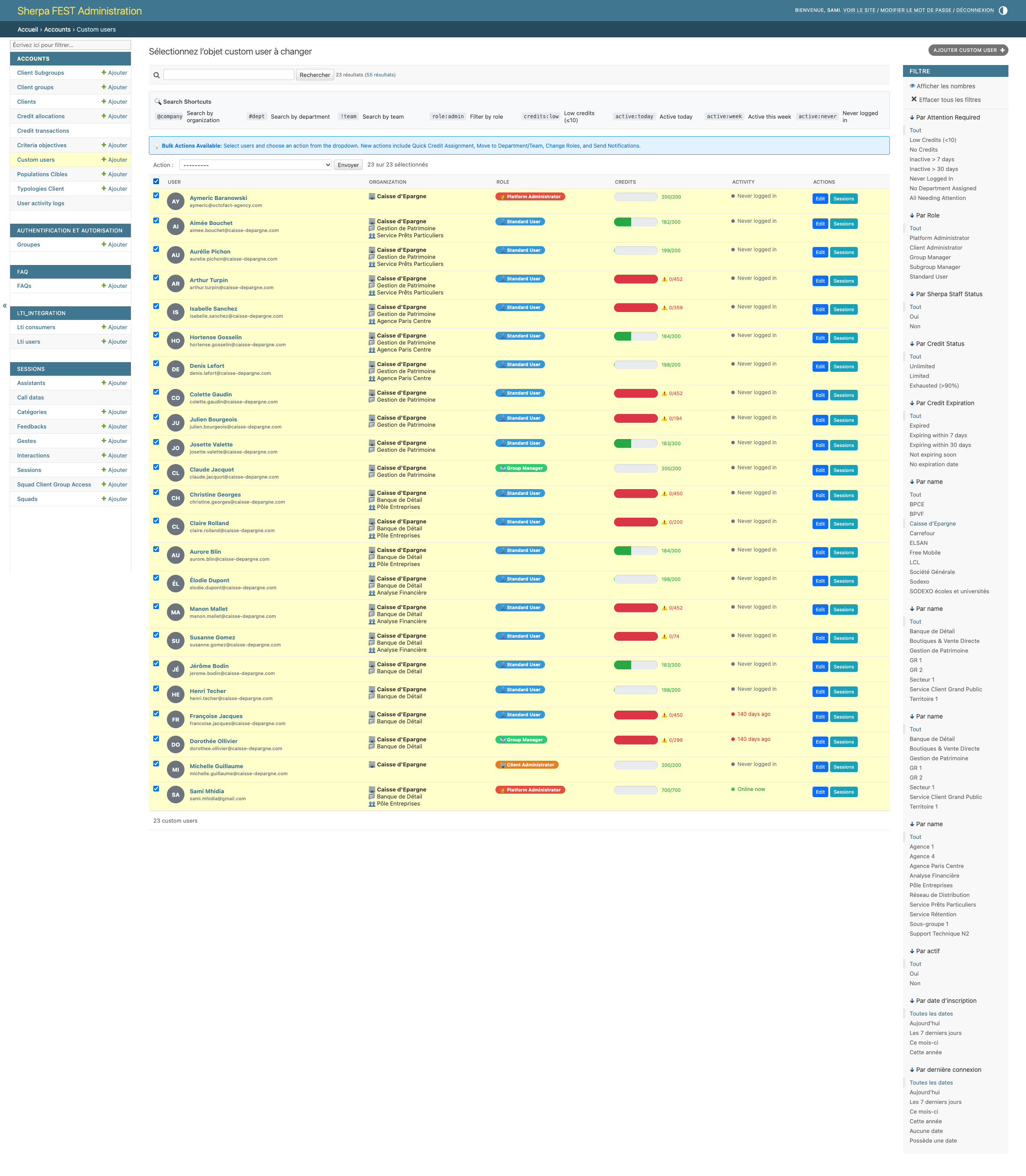 Utilisateurs tous sélectionnés