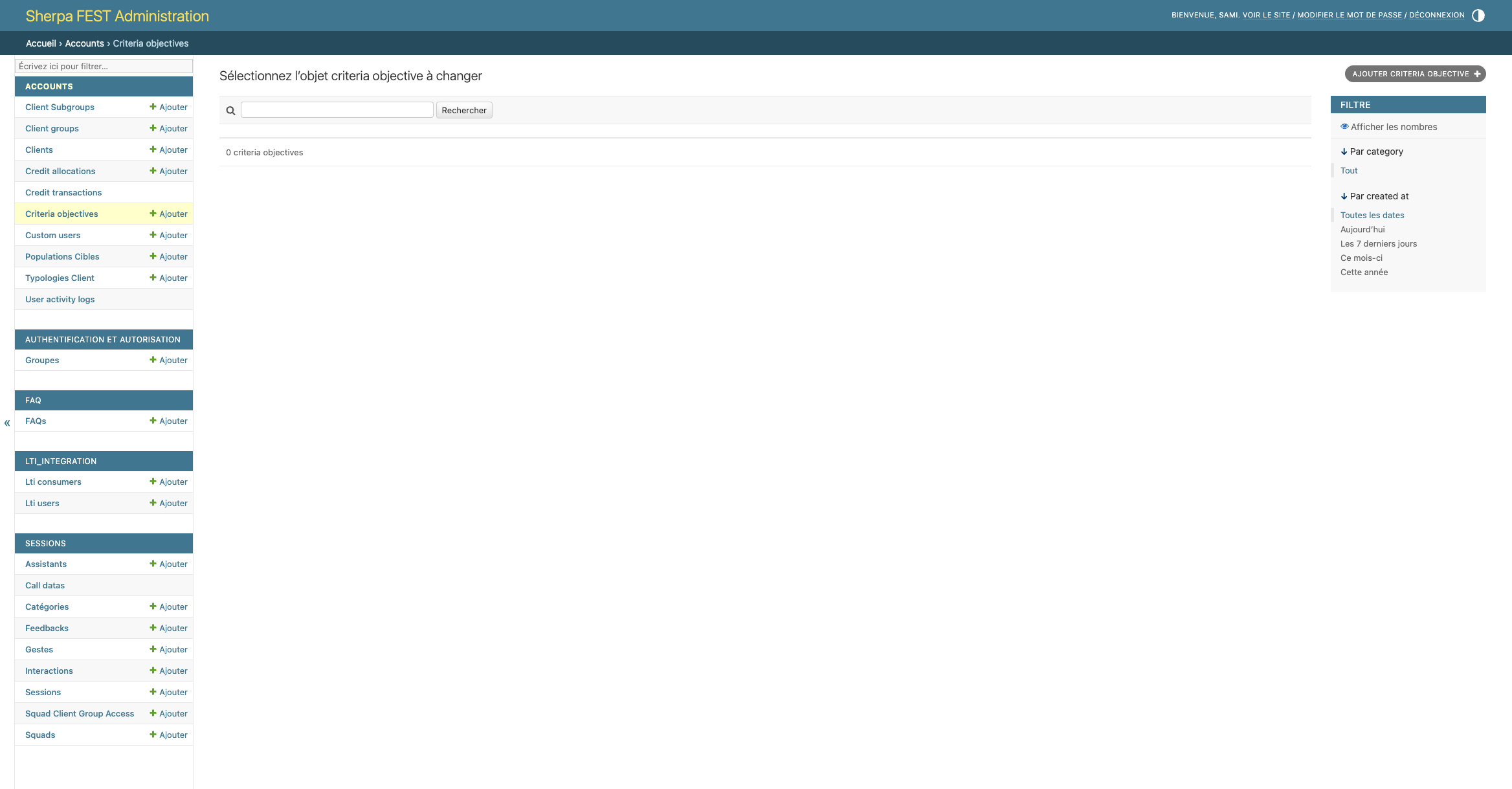 Objectifs par critères