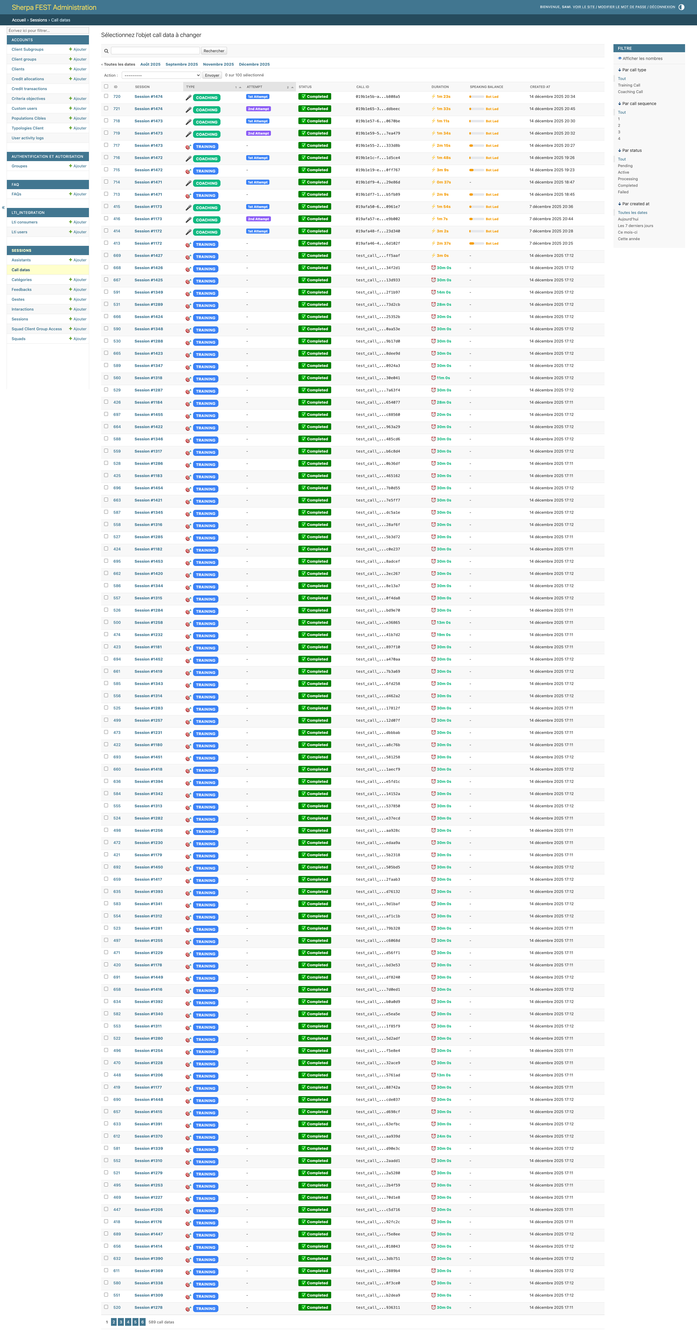 Liste des call datas